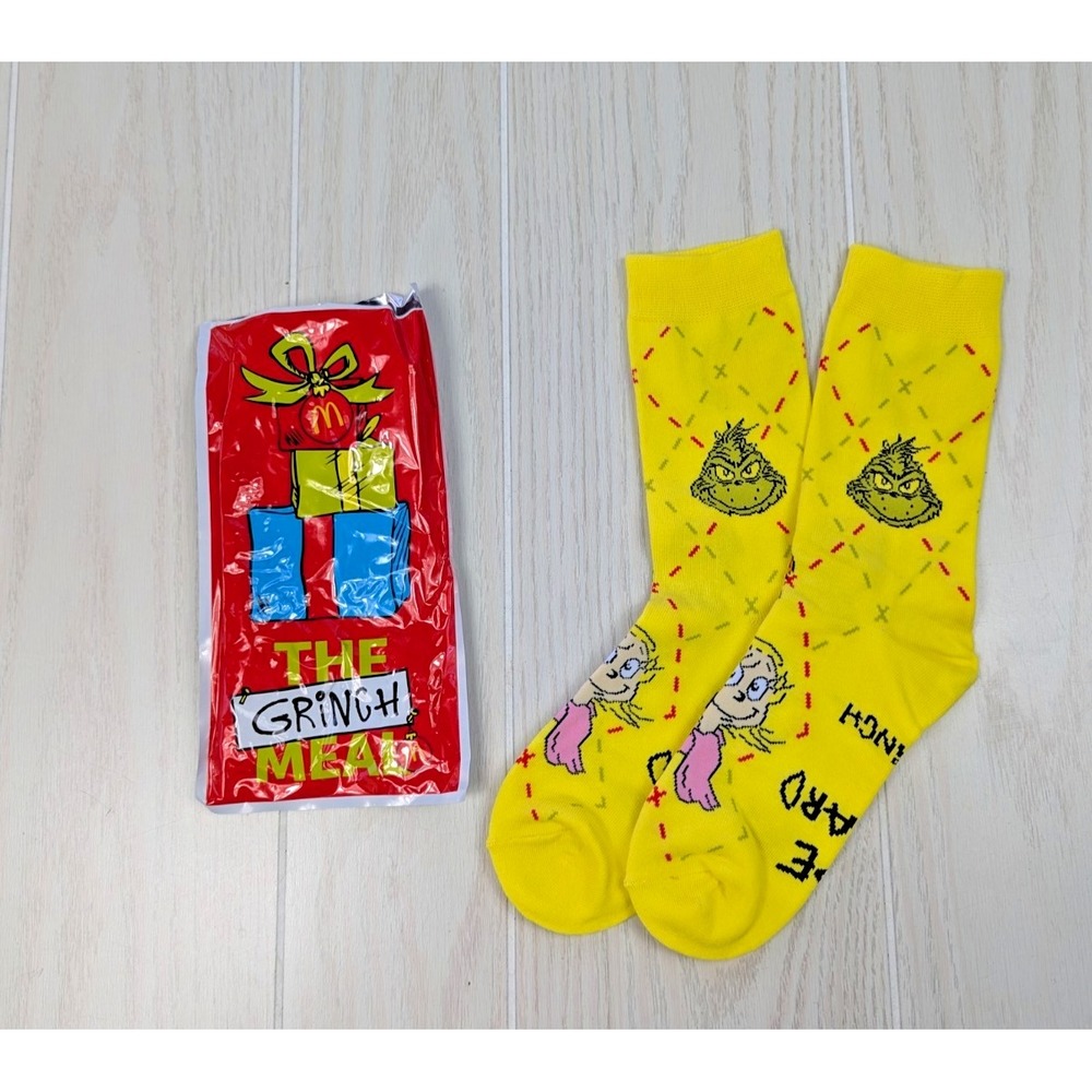 McDonald's Grinch Meal Yellow Socks 2025 Opened New Cindy Lou Who